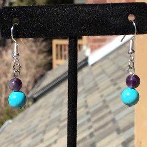 Turquoise Magnesite Purple Amethyst Drop Earrings